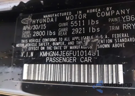 2015 Hyundai Genesis 3.8 из США, поврежденный, VIN KMHGN4JE6FU101431